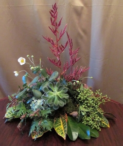 Organic Centerpiece with Mixed Greens, Succulents, Berries and Heliconia 