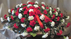 Casket Spray with red and white Carnations
