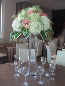 Lighthouse Vase with Hydrangea, Roses, and Mixed Greens