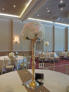 Candelabra with White Hydrangea and Blush Peonies