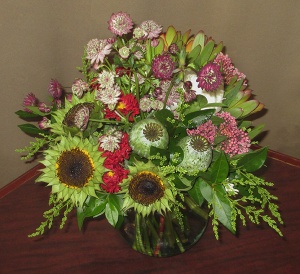 Mixed Vase Arrangement with Sunflowers and Pods