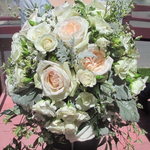 Ivory Garden Rose Bouquet accented with Roses and Mixed Greens