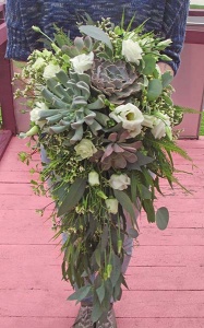 Succulent Cascade Bouquet with Roses, Lisianthus and Mixed Greens