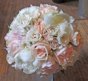 Light Pink and White Peony Bouquet with Ivory Roses