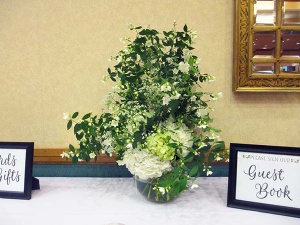 Green and White Gift Table Rose Bowl Arrangement 