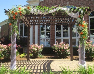Gazebo with Hydrangea and Orange Gerbera Daisies