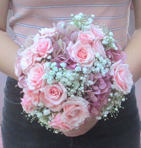 Antique Hydrangea and Mini Pink Rose Bouquet with Babies Breath