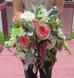 White and Pink Rose Bouquet with Mixed Greens