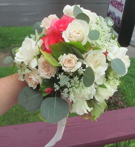 Ivory Mini Rose and Pink Begonia Bouquet 