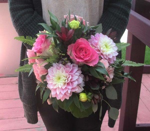 Shades of Pink Bouquet with Roses and Dahlias 