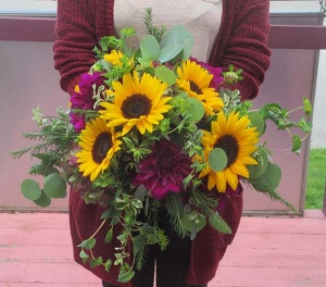 Sunflower and Magenta Dahlia Bouquet 