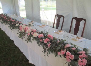 Floral Table Garland with Pink and Ivory Roses and Mixed Greens