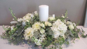 White Hydrangea, Dahlia, and Rose Unity Candle