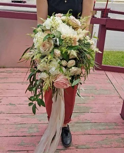 Dusty Pink Garden Rose and Ivory Rose Bouquet with Mixed Greens