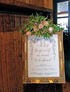 Welcome Sign with Pink Rose Floral Tuft