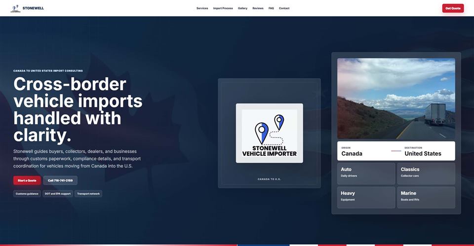 Stonewell Vehicle Importer website preview