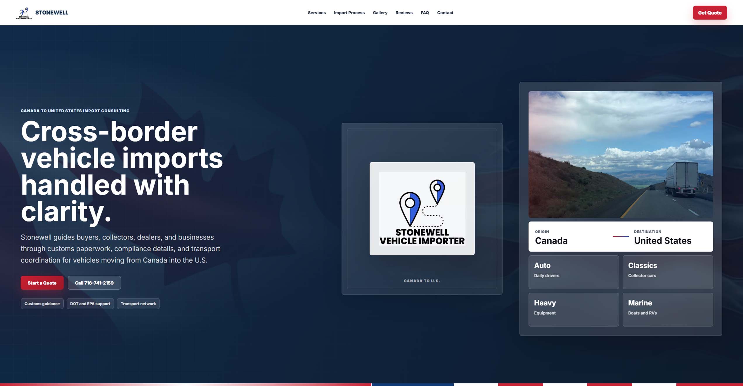 Stonewell Vehicle Importer website preview